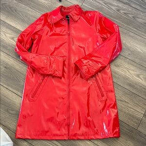 Dennis Basso Shiny Red Trench rain Coat slicker